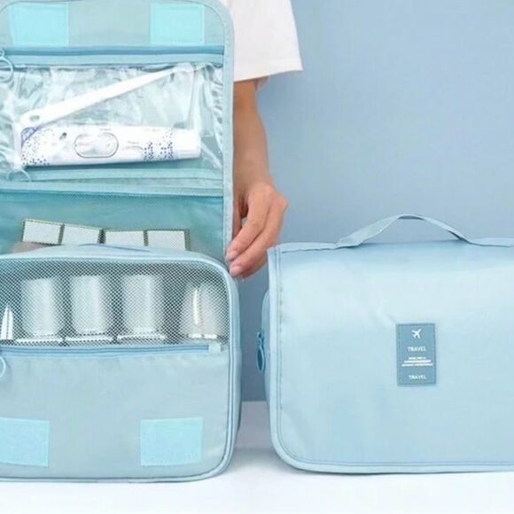 Light blue travel make up and toiletries bag - Picture 1 of 4